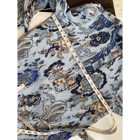 Tory Burch Deneuve Paisley Dress Size 0 Blue Crinkle Floral Ruffle Long Sleeve - Picture 12 of 14